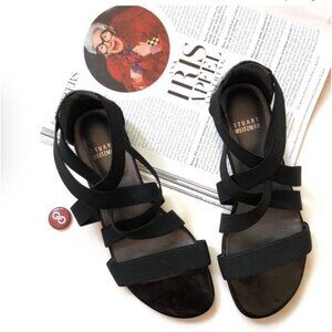 Stuart Weitzman Black Elastic Strappy Flat Sandal womens size 10